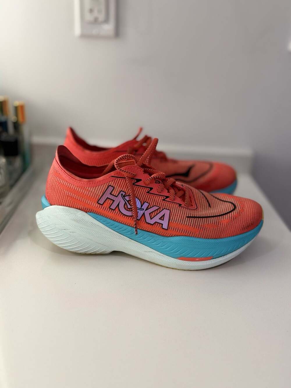 Hoka Mach X 2 Grapefruit Red Orange Blue Running Shoes